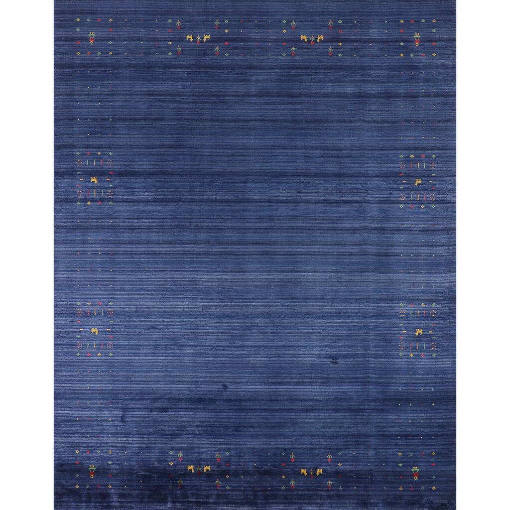 Royal Blue Gabbeh Oriental Area Rug Handmade Silk Carpet - 7'9" x 9'6"