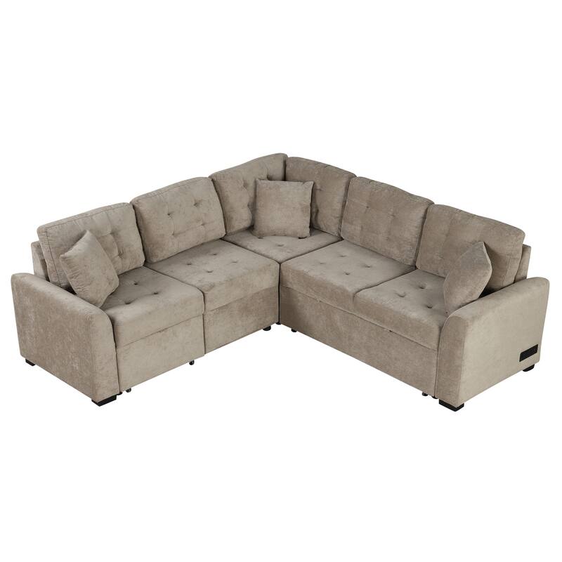 Convertible Modular Sofa with USB Ports, Sleeper Function, and Removable Cushions