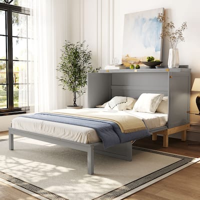 Queen Size Murphy Chest Bed, Wood Hidden Folding Murphy Cabinet Bed Frame