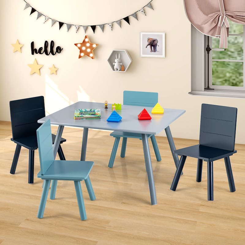 Gymax 5 Piece Kids Wooden Activity Table and 4 Chairs Play Set Gift w/