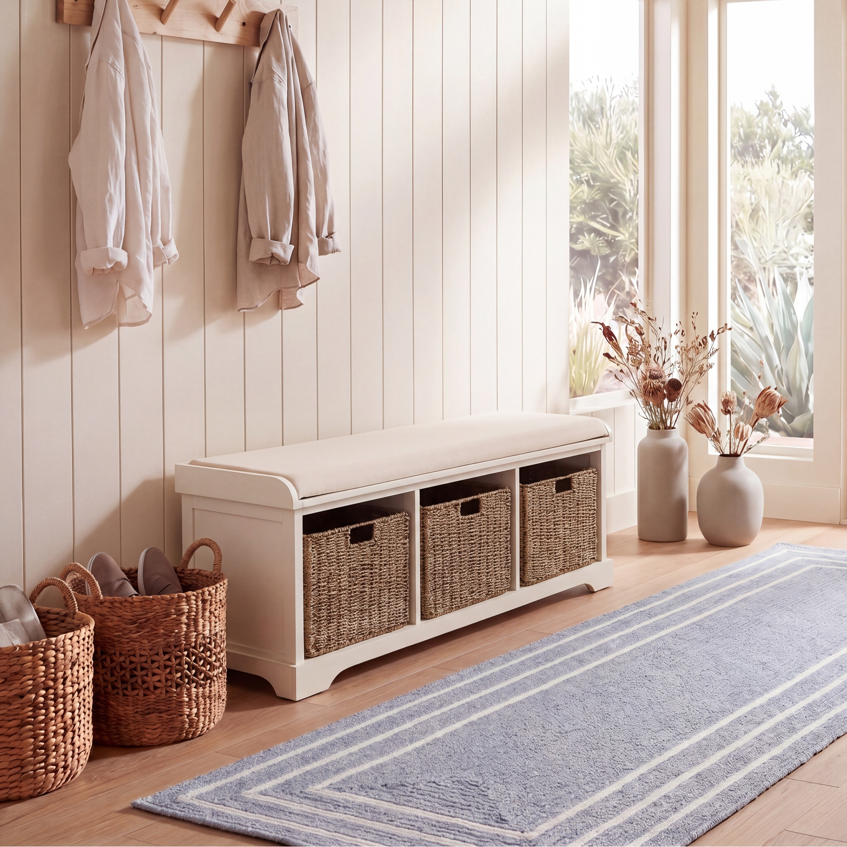 SAFAVIEH Lonan White 3-drawer Wicker Storage Bench - 47