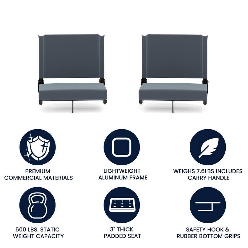 Padded Stadium Chairs with Handles and Bleacher Hooks (Set of 2) - 14"D x 18"W x 18"H