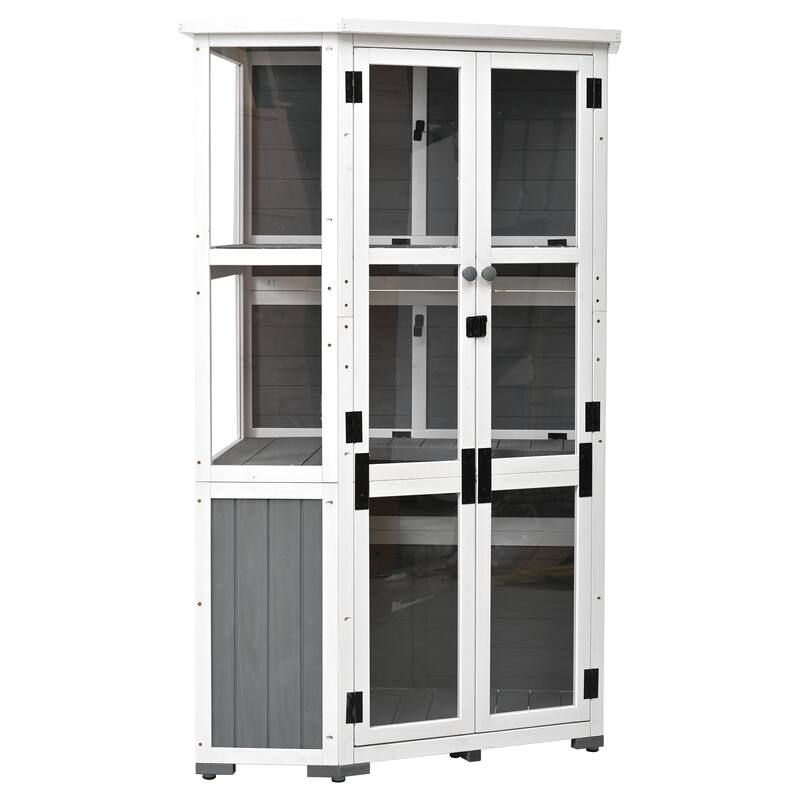 63'' H Mini Greenhouse Cold Frame Garden Wood Storage Cabinet Tool Storage Shed - 36.6x21.9x63InchA