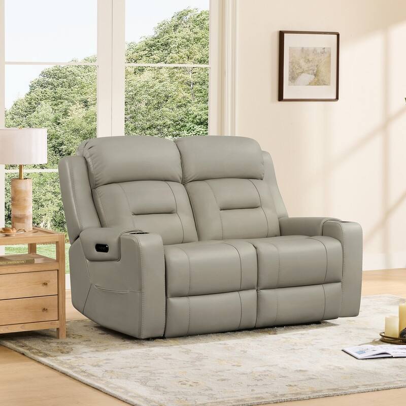 Spruce & Spring Genuine Leather Power Reclining Sofa with Wireless Charging