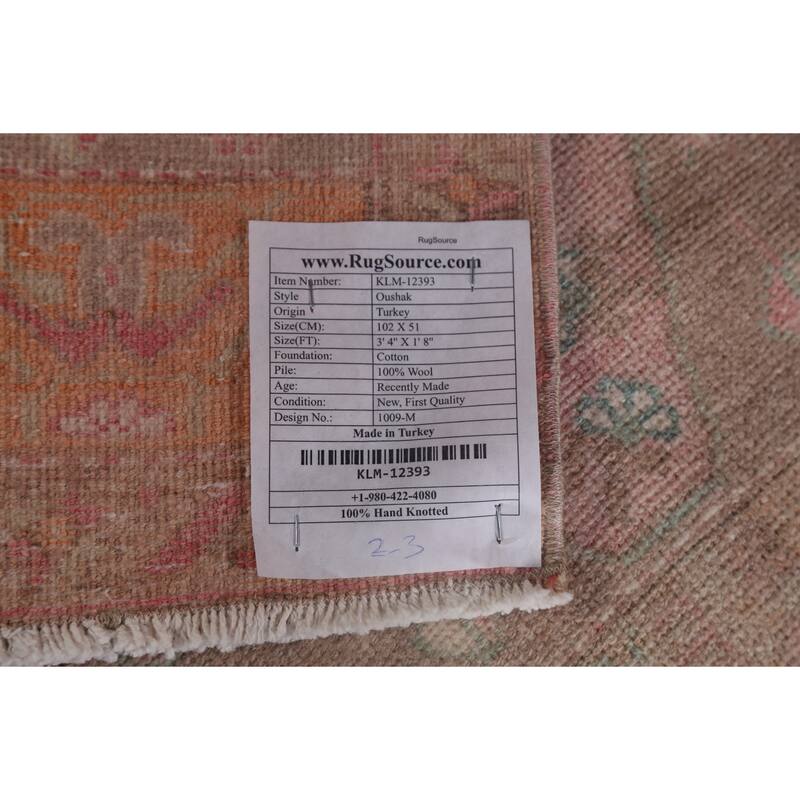 Antique Look Vegetable Dye Oushak Turkish Wool Rug Hand-knotted Carpet - 1'8" x 3'4"