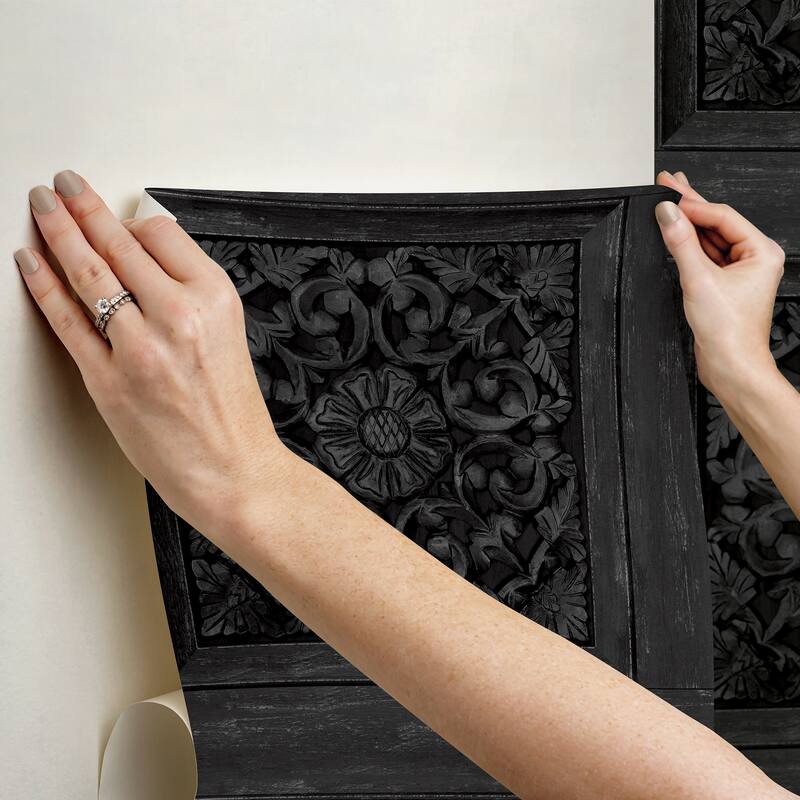Carved Floral Black Peel and Stick Wallpaper
