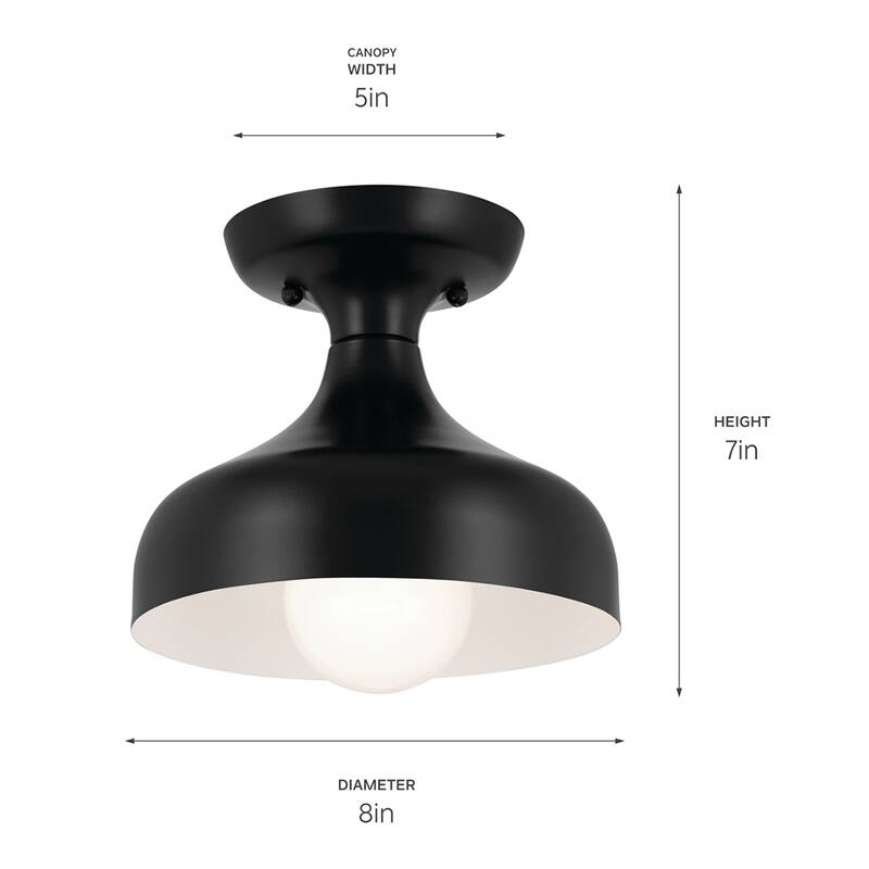 Kichler Lighting Sisu 6.75 in. 1-Light Black Semi-Flush Mount Light - 7
