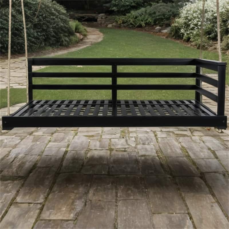 Patio Wood Twin Size Swing with Hemp Ropes (No Cushion,Pillow)