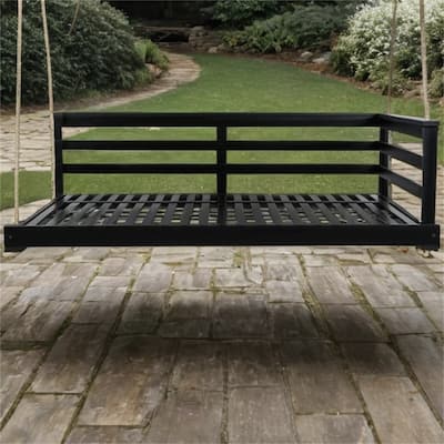 Patio Wood Twin Size Swing with Hemp Ropes (No Cushion,Pillow)