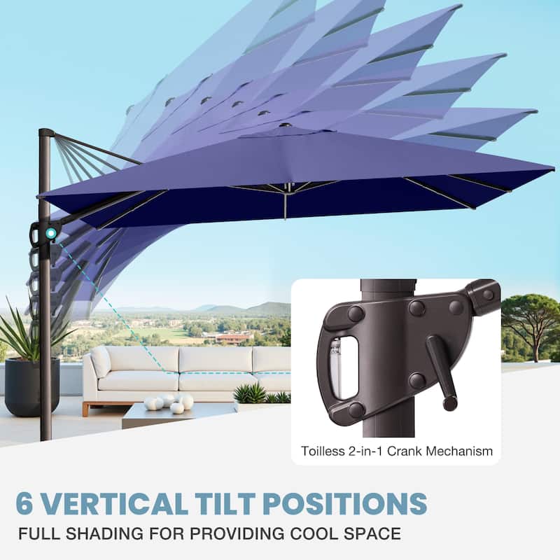 VredHom 9 x 12 FT Outdoor Patio Cantilever-Offset Umbrella with 4-piece Fillable Weighted Base