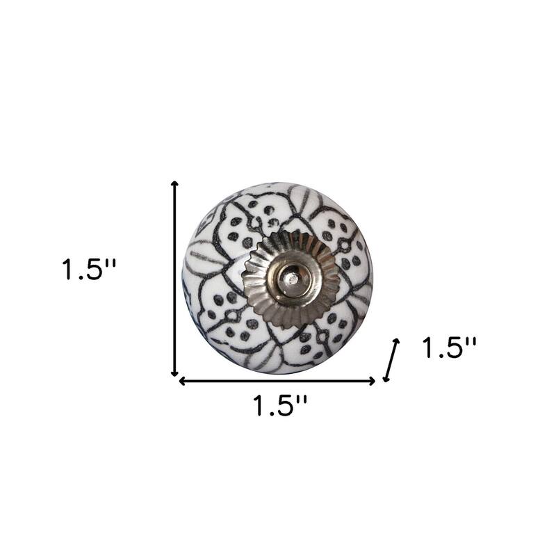 HomeRoots Set of Eight Black And White Ceramic And Metal Drawer Pull Knobs - 1.5' X '1.5' X '1.5