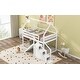 preview thumbnail 20 of 21, Wood Twin over Twin Bed House Roof Frame Loft Bunk Bed with Slide and Storage Staircase 2-in-1 Frame House-shaped Bed Frame