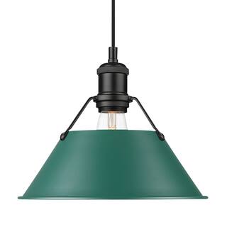 Yep by Golden Lighting Orwell 1-light 10in Pendant in Matte Black and Pine Green shade - Medium Pendant - 10"