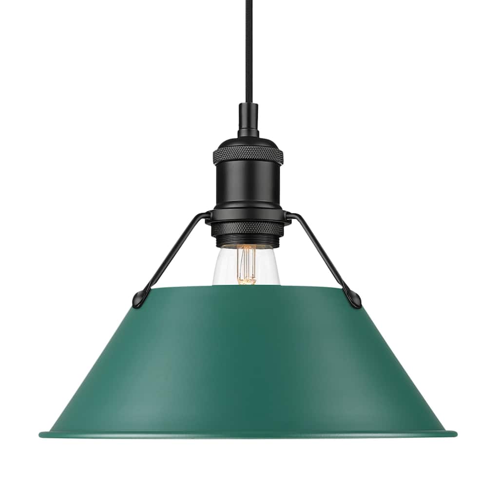 Yep by Golden Lighting Orwell 1-light 10in Pendant in Matte Black and Pine Green shade - Medium Pendant - 10"