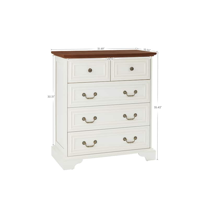5 Drawer Tall Dressers, Large Storage Dressers Organizer, Decorative Cabinet with Roman Column Handle and Bracket Feet