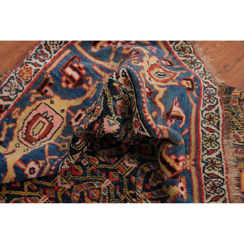 Hand Knotted Oriental 100% Wool Carpet Traditional Geometric Navy Blue & Blues Bidjar Area Rug - 11' 2'' X 5' 7''