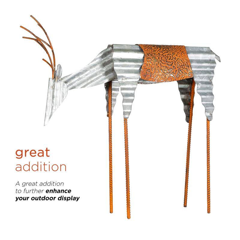 Alpine Corporation Outdoor Metal Rustic Reindeer Lawn Christmas Holiday Decoration - Silver