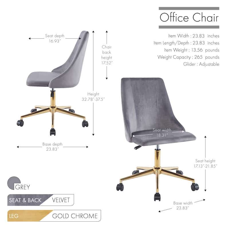 Porthos Home Rae Office Chair, Velvet Upholstery, Gold Chrome Legs