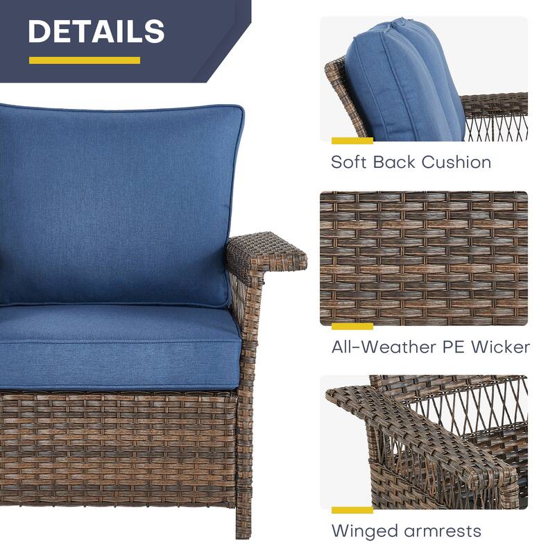 Gymojoy Patio Sectional Outdoor Sofa with Swivel Chair Table and Ottoman - Brown