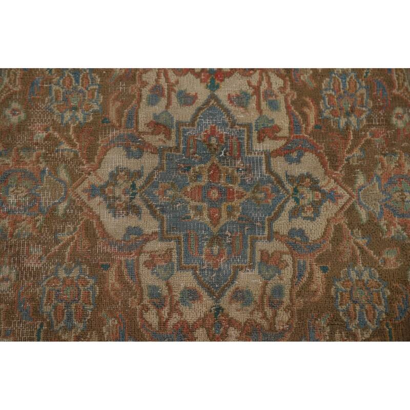 Hand Knotted Oriental 100% Wool Carpet Traditional Floral Oranges & Rust Mashad Area Rug - 12' 6'' X 9' 5''