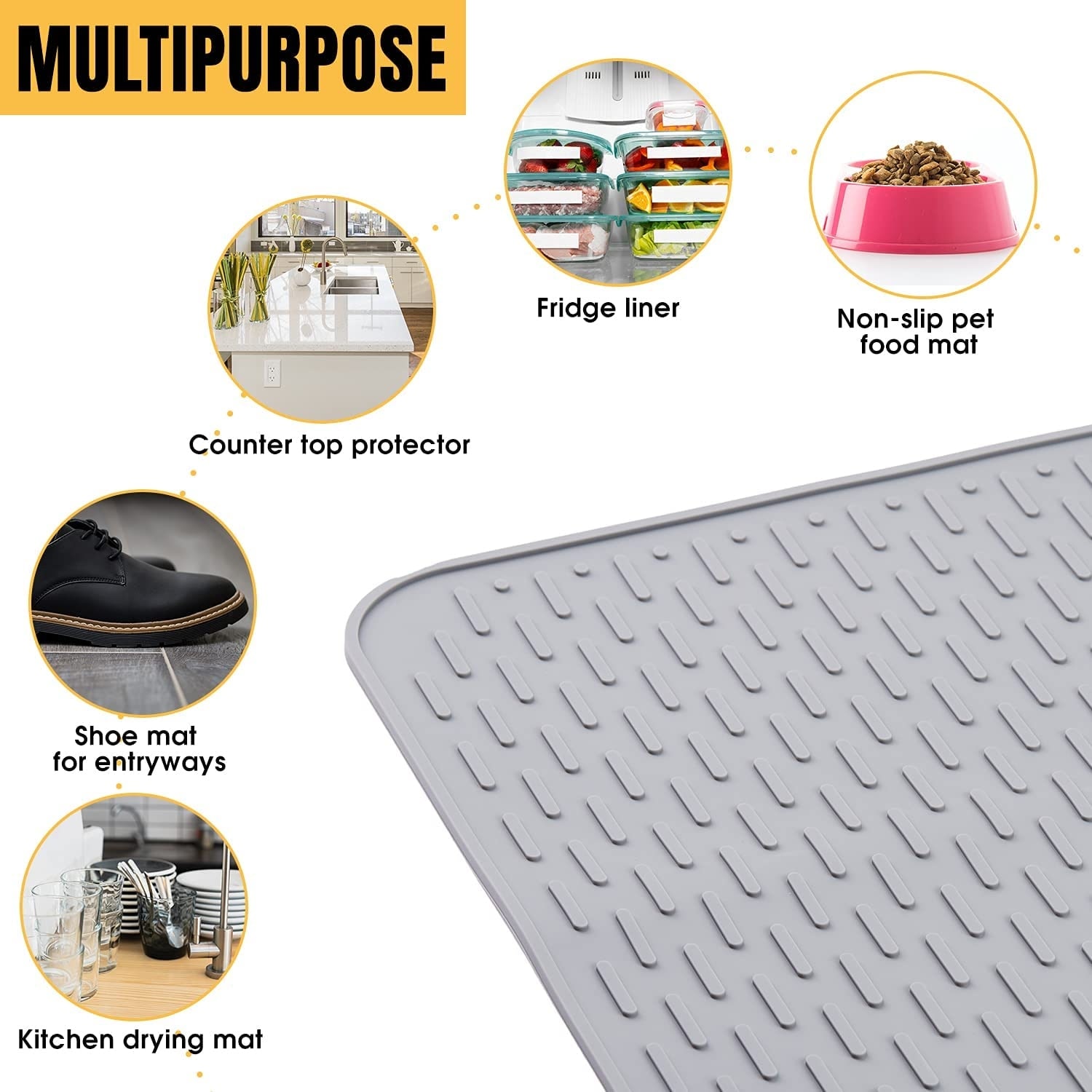 Silicone Dish Drying Mats for Kitchen Counter, XXL 23 x 18 Inches Rubber  Dish Drainer Mat for Counter, Washable Heat Resistant Dish Pad (Grey)