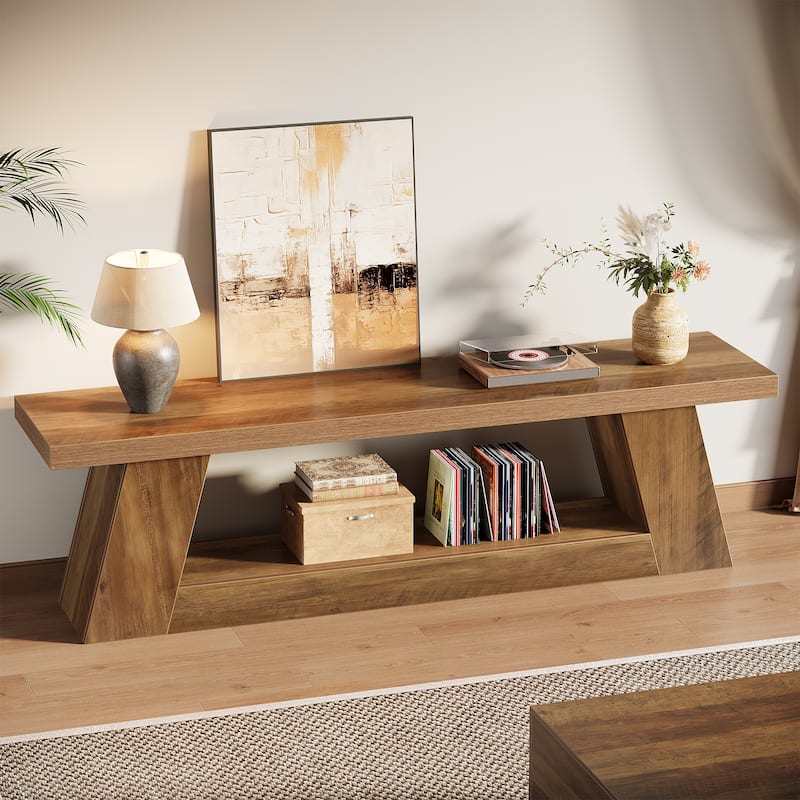 Extra Long TV Stand for TVs, Wooden Media Console with Storage Shelves, Entertainment Center for Living Room, Bedroom