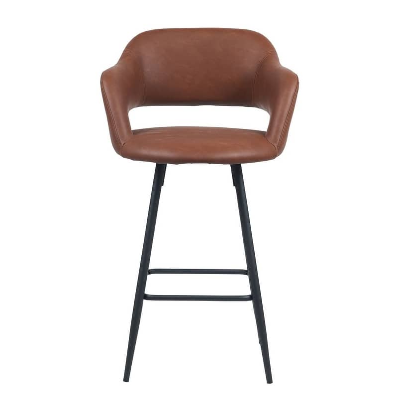 Angelina Arm Leather Counter Stool With Metal legs (Set of 2)