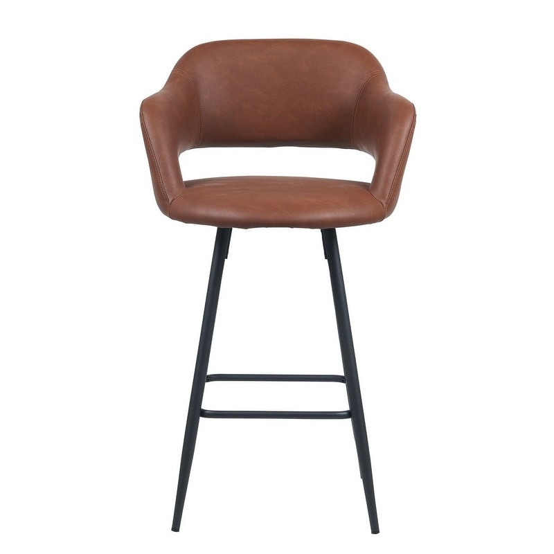 Angelina Arm Leather Counter Stool With Metal legs (Set of 2)