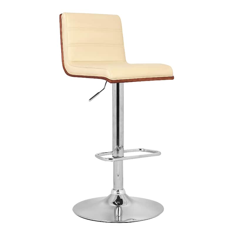23" Modern Cream Faux Leather Seat Adjustable Swivel Bar Stool with Footrest and Chrome Base - 42"H x 14"W x 15"D