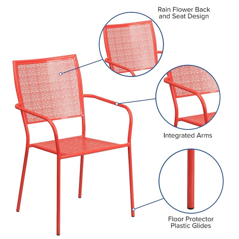 Indoor-Outdoor Steel Patio Arm Chair with Square Back