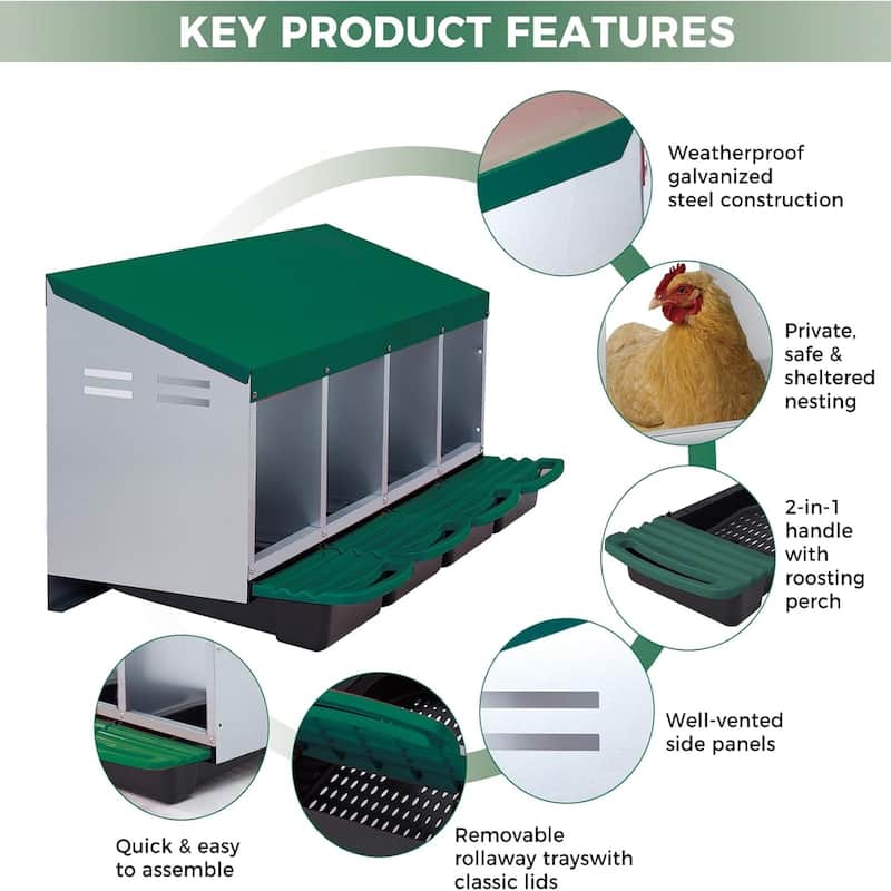 Roll-Away Nesting Boxes for Chickens Coop with Perch