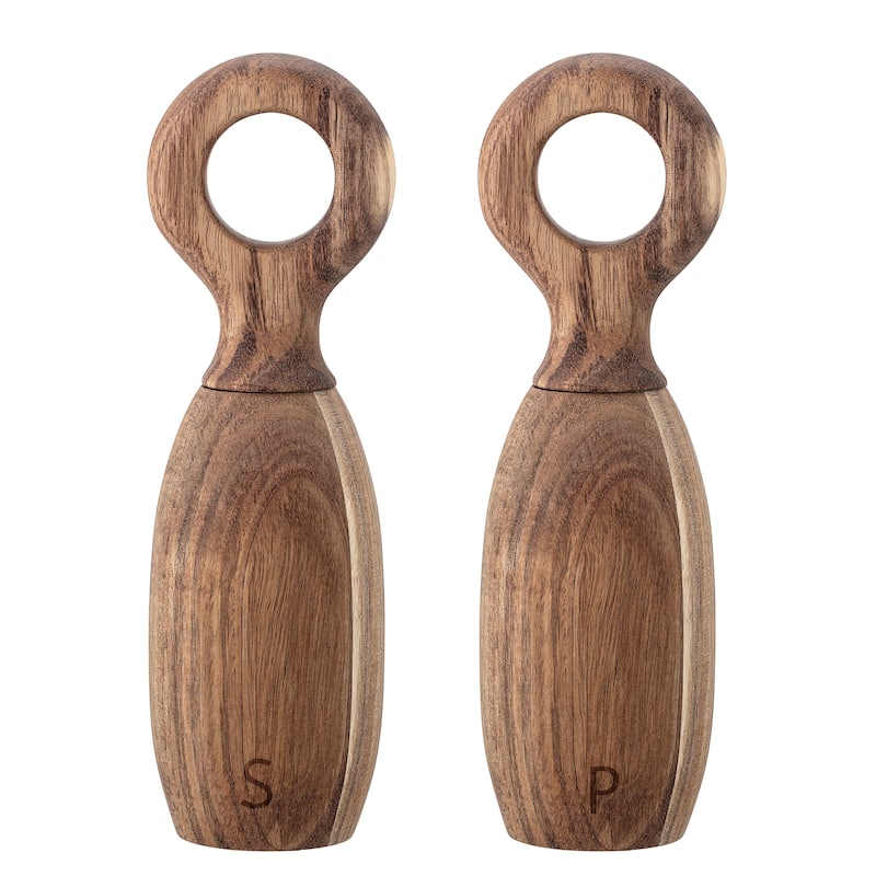 Acacia Wood Salt & Pepper Mills - 2.5"L x 2.5"W x 8.0"H - 2.5"L x 2.5"W x 8.0"H - Brown