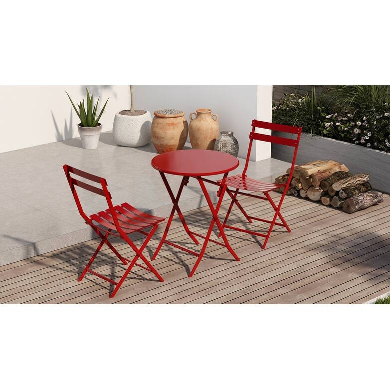 Patio Foldable Table Chairs Set with 2 Chairs & Round Table, Set of 3