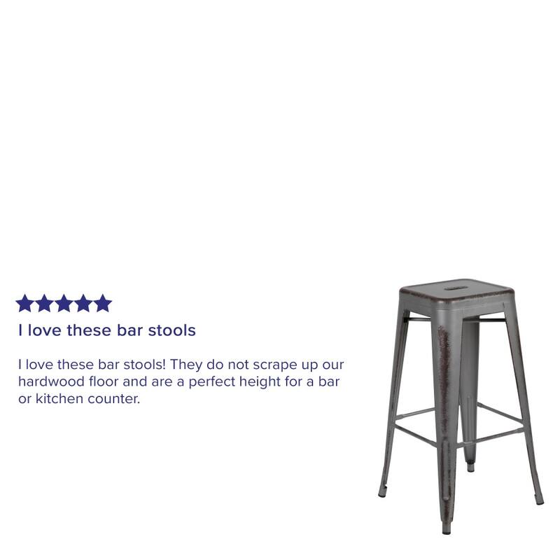 30" High Backless Distressed Metal Indoor-Outdoor Barstool - Patio Chair