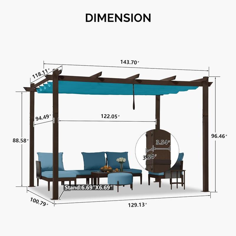 PURPLE LEAF Outdoor Retractable Bronze Metal Pergola w Canopy for Beach Deck Gazebo