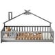 preview thumbnail 7 of 9, Grey Twin Size Pine Wood House-Shaped Bedside Floor Bed with Guardrails, Slats, with Door