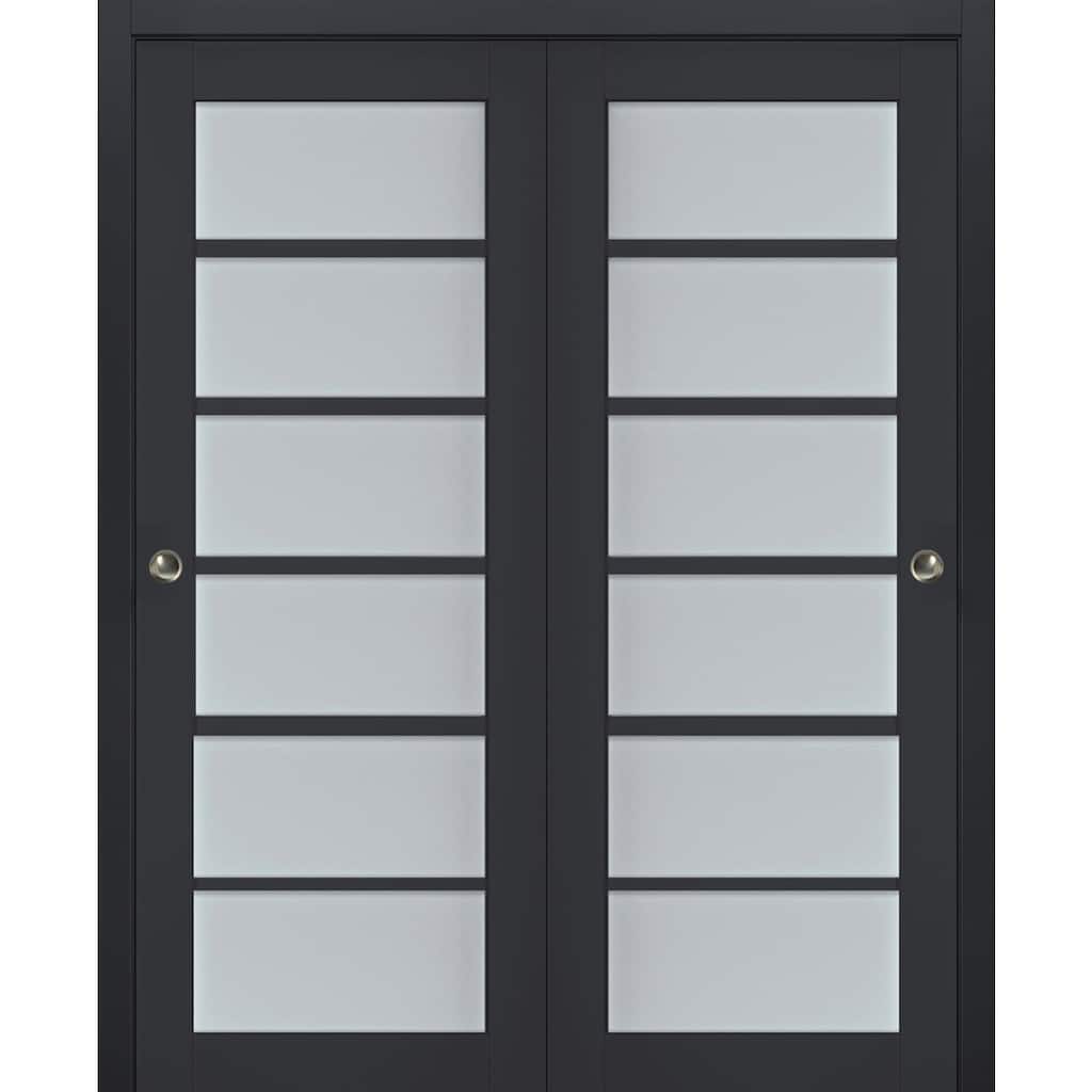 SartoDoors Veregio 7602 | Bedroom Door Interior Door | Solid Wood w/ Glass | Hardware Set | 36x80, Antracite