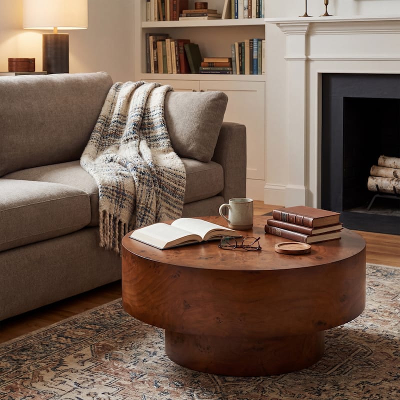 Christopher Knight Home - Orval Modern 31.5" Round Coffee Table with Thick Top & Drum Pedestal Base, Versatile for Living Areas