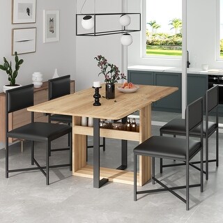 Foldablerectangular Table Farmhouse 5-Piece Extendable Dining Table Set, Foldable Rectangular ...