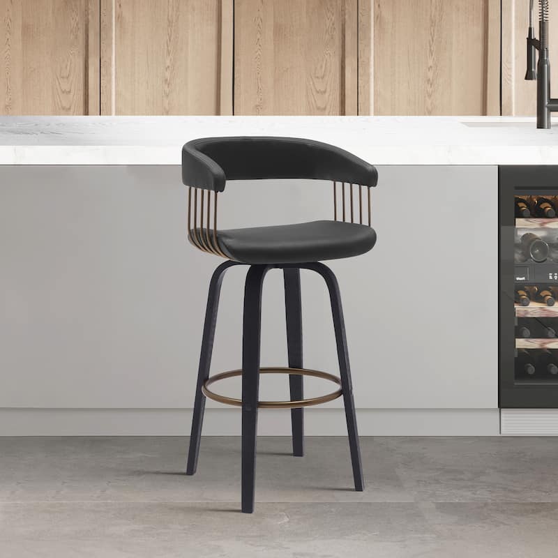 Topanga Modern Swivel Bar Stool, Upholstered Counter Height Chair with Bentwood Legs