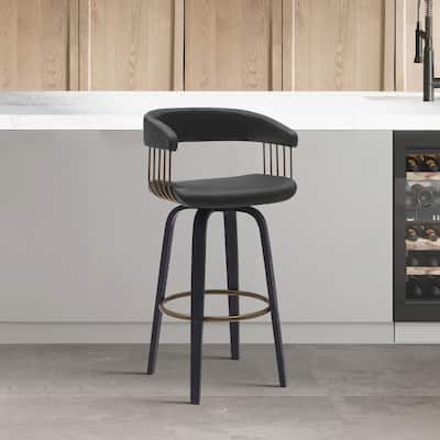 Topanga Modern Swivel Bar Stool, Upholstered Counter Height Chair with Bentwood Legs