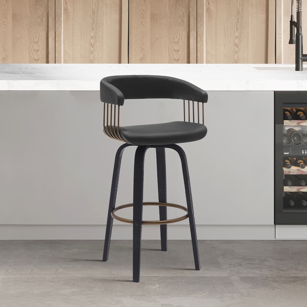 Topanga Modern Swivel Bar Stool, Upholstered Counter Height Chair with Bentwood Legs