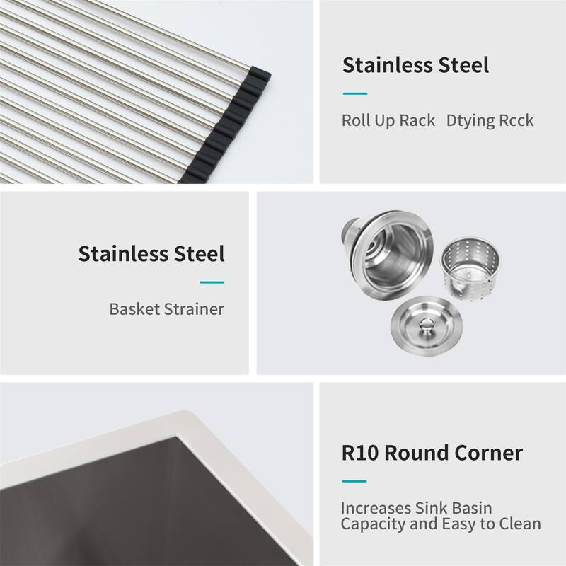 Undermount Double Bowl Kitchen Sink (50/50) with 9 Inch Deep Sink
