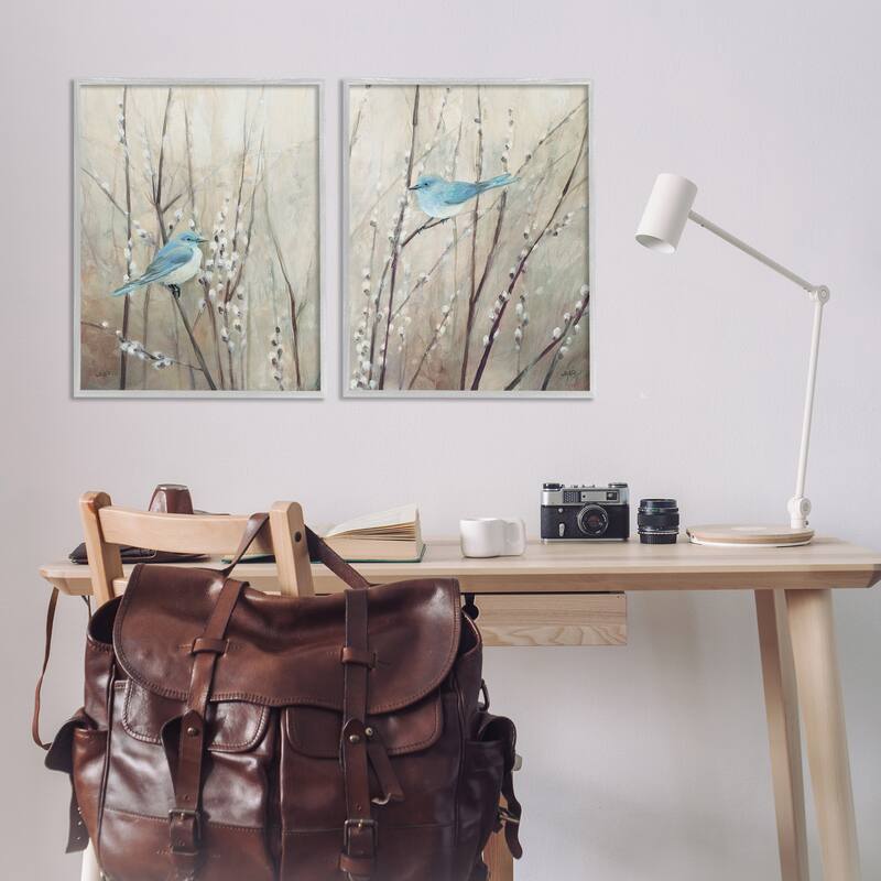 Stupell Peaceful Perched Blue Birds Animal Nature Painting, 2pc Multi Piece Framed Wall Art Set