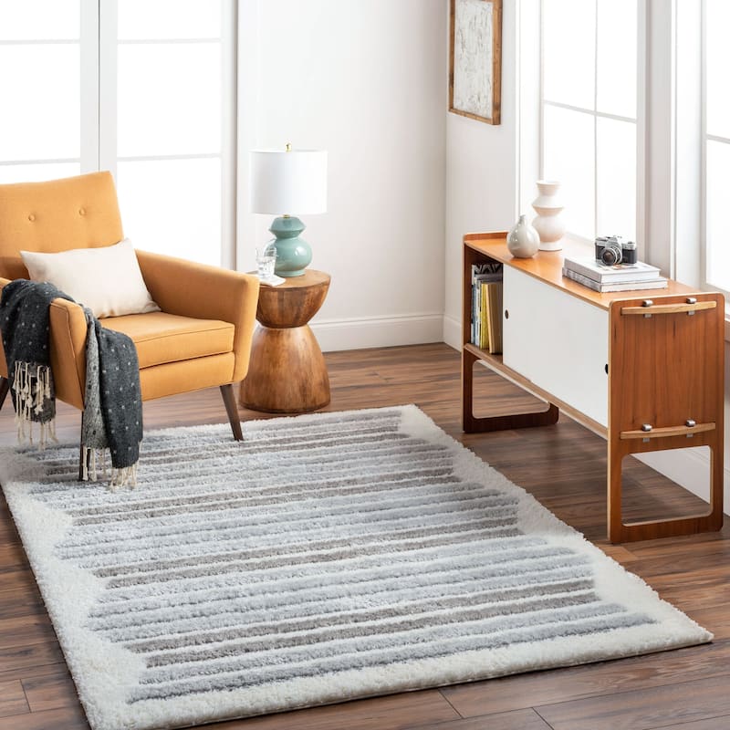 Livabliss Nomadic Striped Plush Area Rug - Cream/Grey - 7' 10" x 10'
