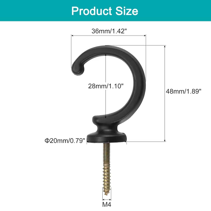 Aluminum Alloy Wall Mounted Curtain Holdback Drapery Tieback Hooks - Black - 2Pcs