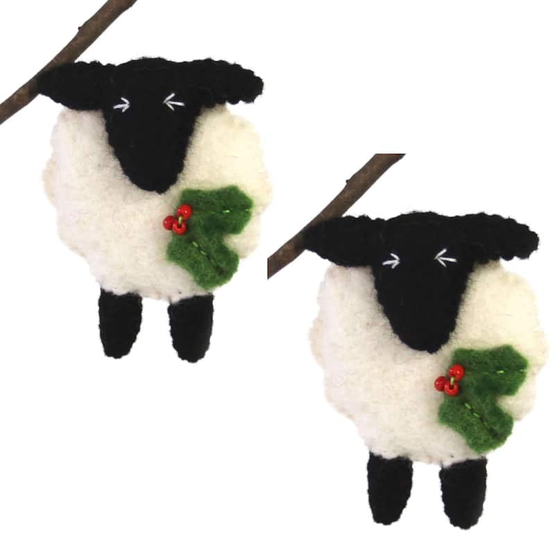 Sheep Handmade Felt Ornaments, Set of 2