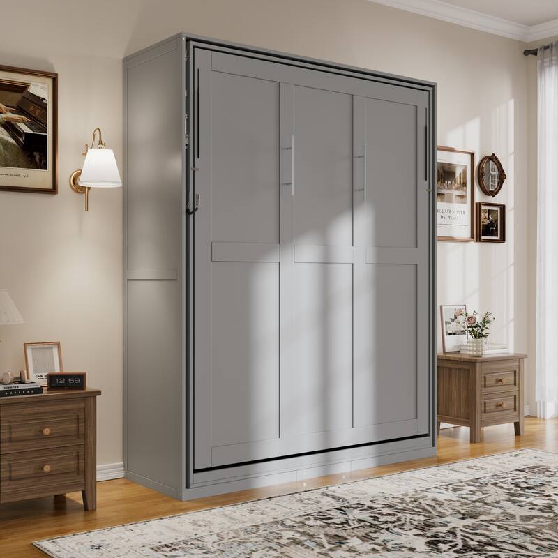 Rotating Queen Murphy Bed with Hidden Storage, Space-Saving Wall Bed for Home Office