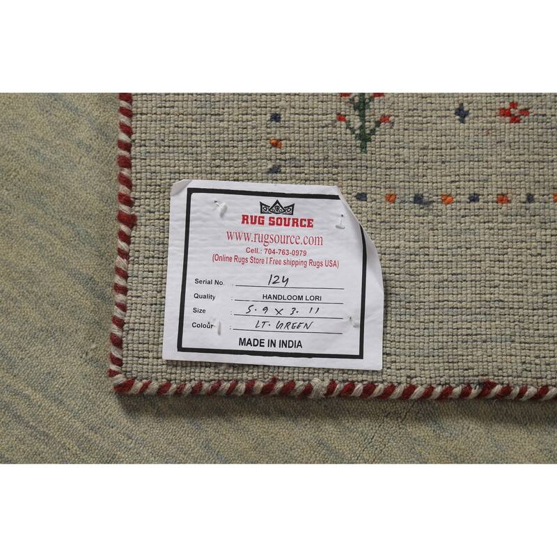 Hand Knotted Oriental 100% Wool Carpet Tribal Tribal Green Gabbeh Area Rug - 5' 9'' X 3' 11''