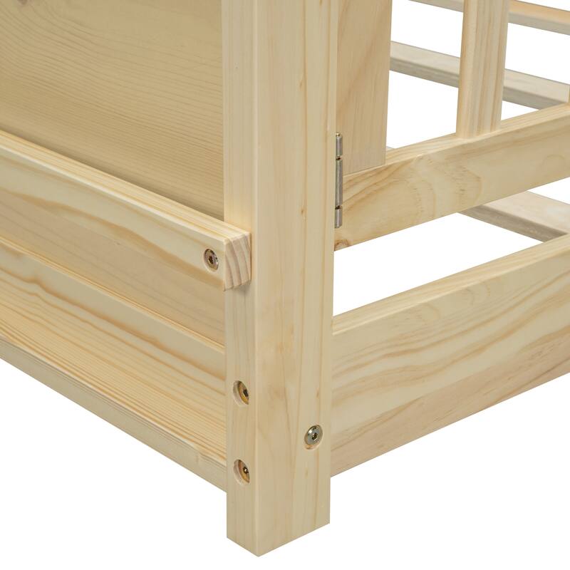 Twin size Floor Platform Bed with Built-in Book Storage Rack, Door